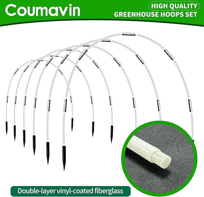 8FT Rust-Free Fiberglass Garden Hoops -72 PCS DIY Grow Tunnel Kit for Raised Beds, Row Cover Support with Connectors/Clips, Sun Shade &Year-Round Plant Protection, White
