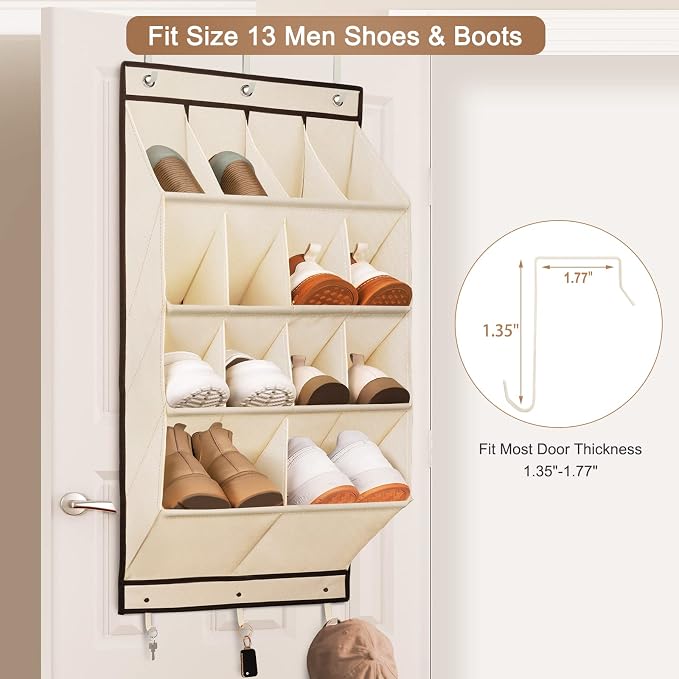 2 Pack Over the Door Shoe Organizers, Hanging Shoe Organizers Large Pockets | Shoe Storage for Closet, Shoe Holder for Boots, Sneakers, Heels, Hanging Shoe Organizer Shoe Rack for RV, Dorm, Home, Beige