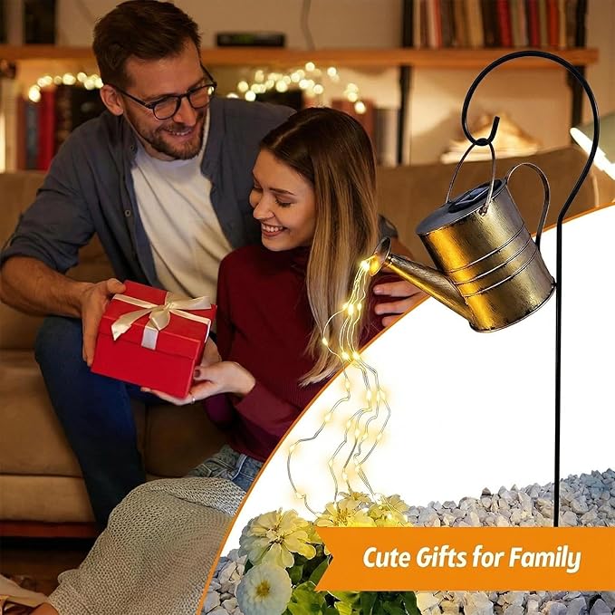 Solar Watering Can Fairy Lights Outdoor Decor Fountain String Art Decorations for Garden Yard Patio Backyard, Waterproof Metal Landscape Path Ornament, Unique Mom Gift
