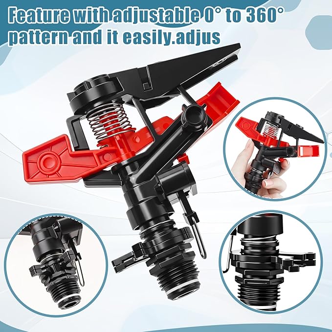 Honoson 1/2 Inch Plastic Impact Sprinklers Heads Adjustable 0-360 Degree Pulsating Oscillating Watering Sprinkler Head for Garden Law Grass Yard Irrigation Supplies(4 Pcs,Red)