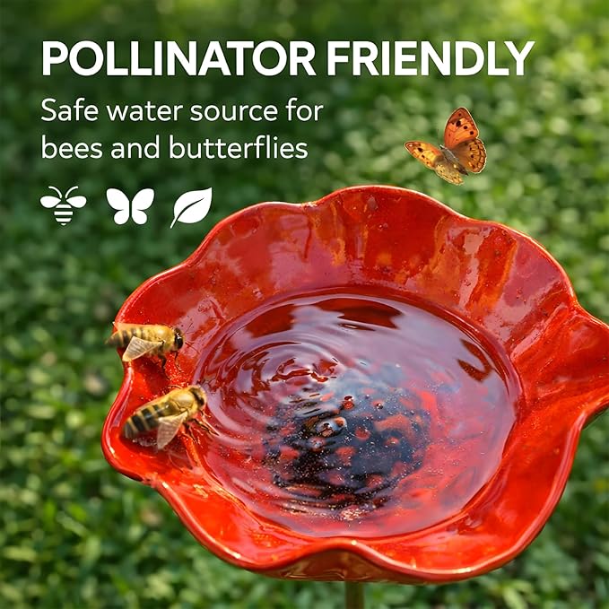 Handmade Metal Flower Garden Stake, Outdoor Bird Baths, Butterfly Water Feeder, Bee Watering Flowers Stake Station for Garden Lawn Yard Decor (2PCS)