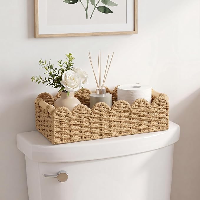 StorageWorks Toilet Paper Storage Basket, Toilet Basket with Wooden Handles