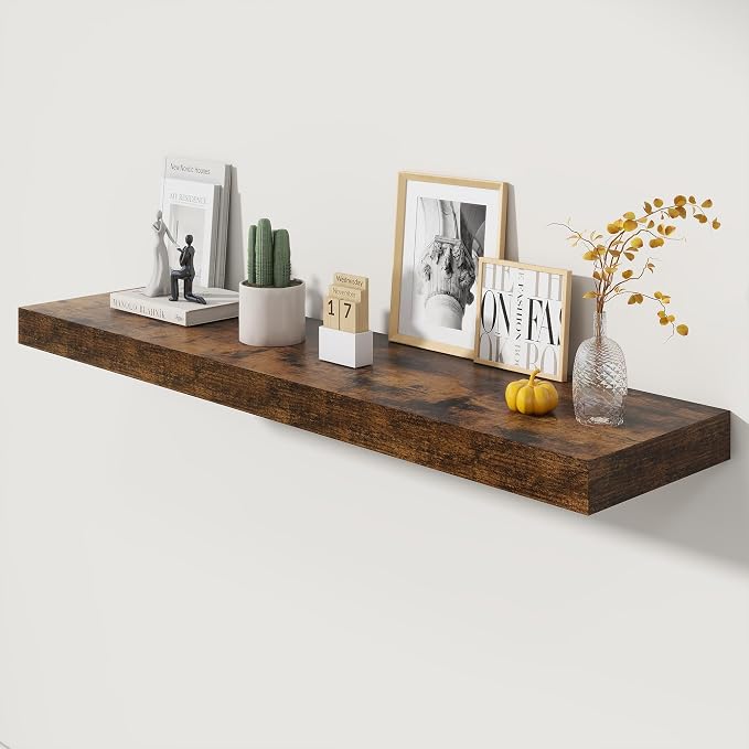 FLYJOE 48 Inch Floating Shelves, 12'' Deep Brown Shelves for Wall Set of 1