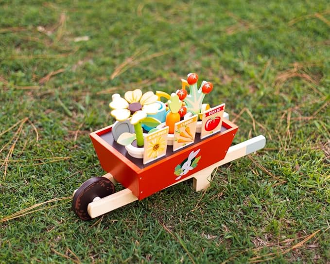 Tender Leaf Toys Garden Wheelbarrow Set – Deluxe Wooden Gardening Toy with Tools & Accessories – Supports Learning, Creativity & Outdoor Role Play – Age 3+