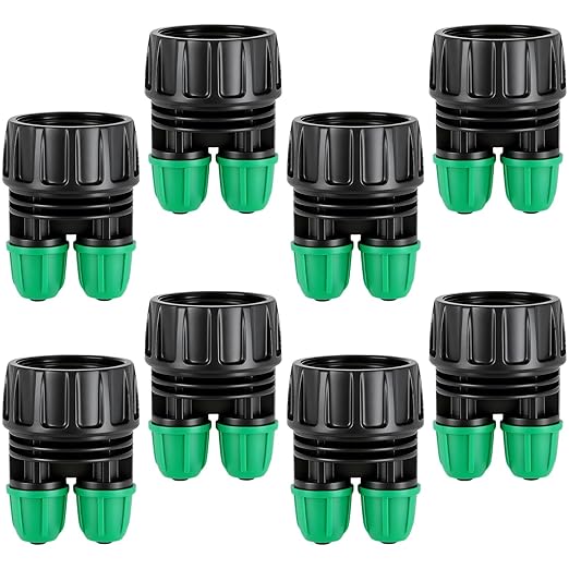 RedChili 8 Pcs 3/4" Garden Hose Adapter to 1/4" Drip Irrigation Tubing Fittings, 3/4 Inch FHT to 1/4 Inch 2 Way Drip Tube Barbed Locked Nut Connectors Female Faucet to 1/4" Water Line Adapters