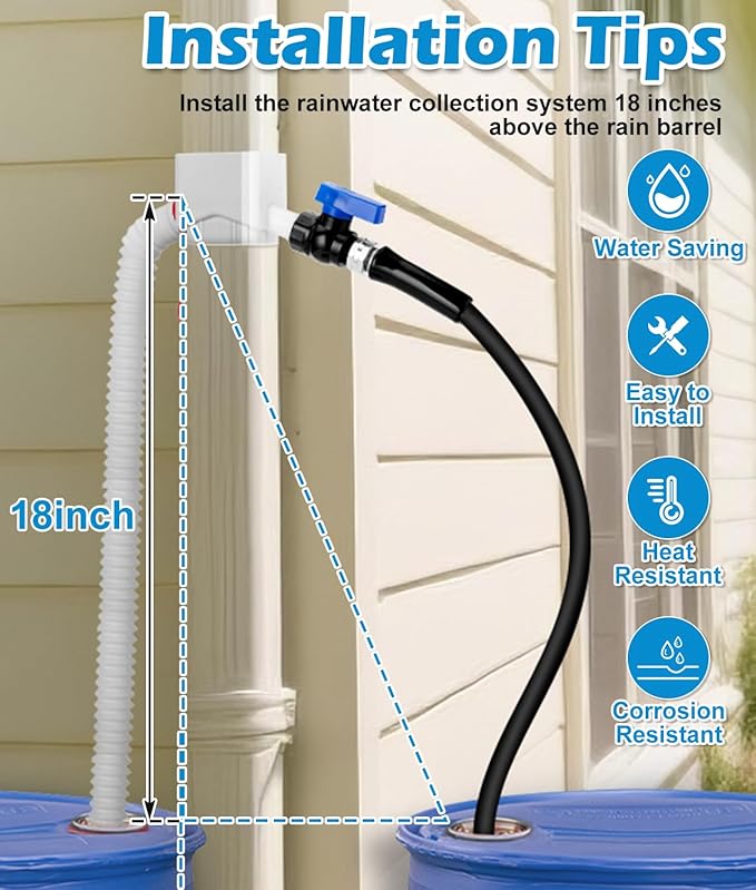 Downspout Diverter, WADEO Rain Barrel Diverter Fits for 2"x 3" Standard Downspout, Rainwater Collection System with Two Water Outlets to Collect Rainwater from Gutter, with 5FT Hose