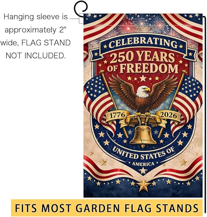 BLKWHT 250 Years America Garden Flag 12x18 Vertical Double Sided USA 250th Anniversary Freedom Eagle Banner Patriotic 4th of July Outside Decorations Burlap Yard Flag BW866