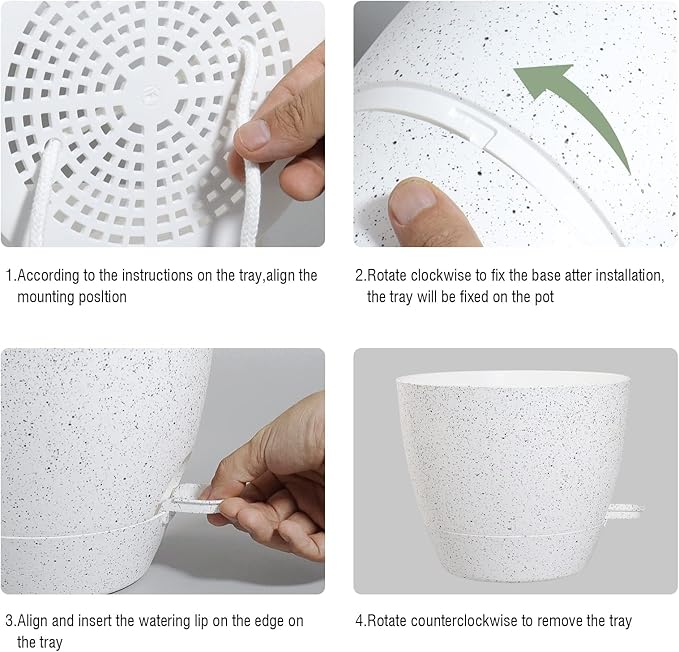 UOUZ 10/9/8 inch Self Watering Pots, Set of 3 Plastic Planters with Mesh Drainage Holes and Deep Reservoir for Indoor Outdoor Garden Plants and Flowers, White Speckles