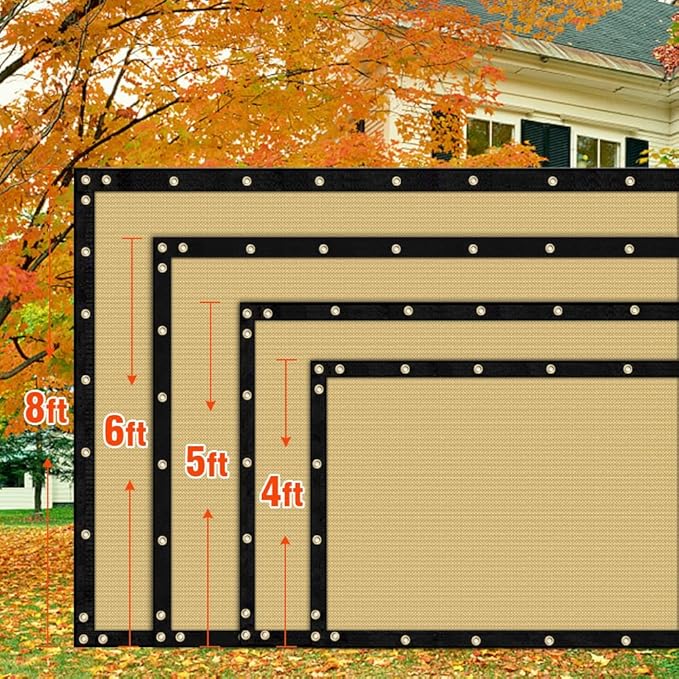 iCover 5x50ft Privacy Screen Fence, Outdoor Fencing Panels, Garden Windscreen Mesh Shade Sail Net Barrier, Fence Privacy Screen Reinforced Bindings and Brass Grommets Cable Zip Ties, Sand