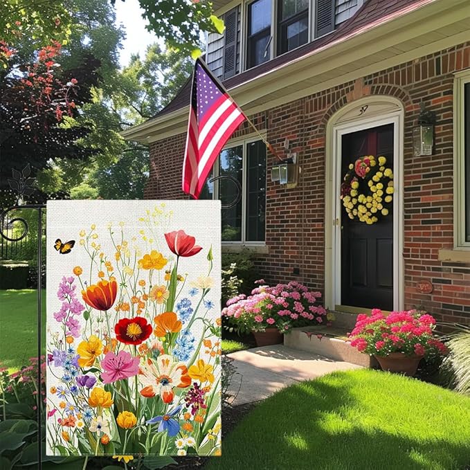 Spring Summer Floral Garden Flag 12x18 Inch Double Sided, Colorful Welcome Yard Decor, Farmhouse Outdoor Flag for Lawn Patio Porch