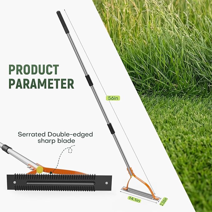 Grass Whip Weed Cutter, Manual Grass Cutter with Serrated Double Blade and 60''Adjustable Long Handle, Manual Weed Wacker for Overgrown Weeds, Garden, Field & Orchard