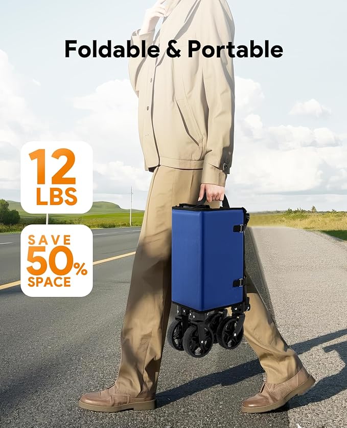 Raynesys Collapsible Wagon Cart with Wheels 220lbs Foldable Wagon 120L Shopping Cart for Groceries Folding Utility Wagon for Beach, Garden, Camping, Sport, Wheelbarrows, Indigo