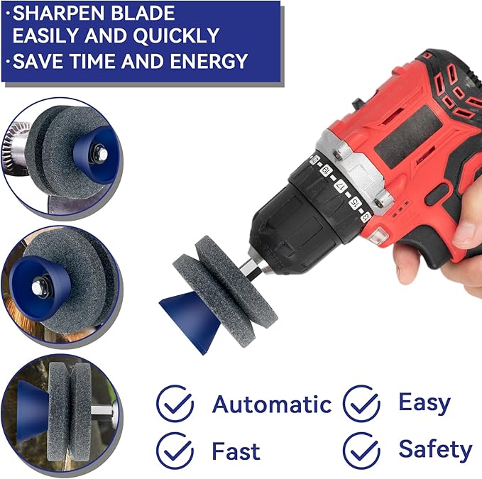 Lawn Mower Blade Sharpener, 4PCS Double Layer Corundum Mower Blade Sharpener, Lawnmower Blade Sharpener for Any Power Hand Drill