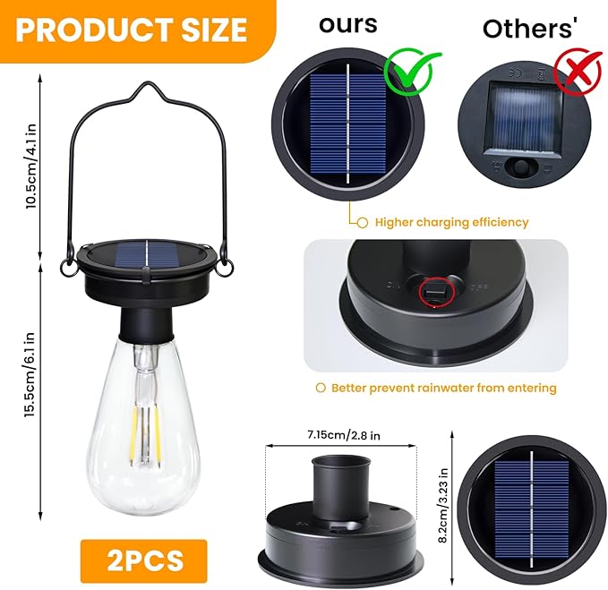 4 Pack Replacement Solar Light Tops,3.23in Solar Hanging Lantern Replacement Parts Outdoor Light Bulbs ,Small Waterproof Lantern for Outside Garden Patio Decor,DIY Gifts