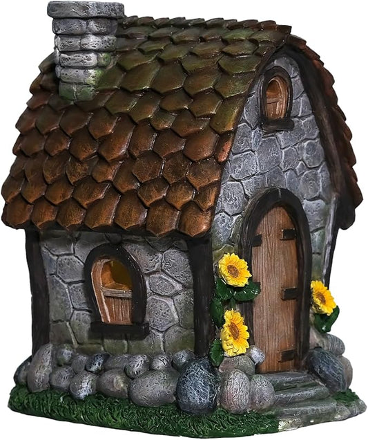 Zayton Solar Garden House Statues Outdoor with Light Yard Resin Decoration Gift Handmade Housewarming Gift for Patio Yard Lawn Waterproof Cracking