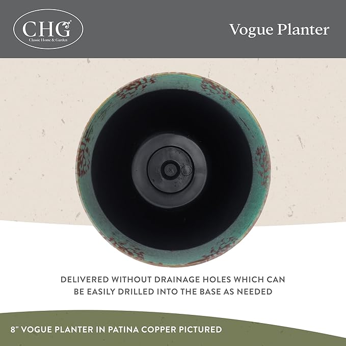 Classic Home and Garden Vogue Planter Pots w/Pottery Quality Finish - Modern Indoor & Outdoor Flower Pots - UV-Resistant Porch Planters - Decorative Pot for Flowers & Herbs (8” Burnished Rust)