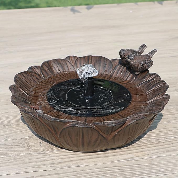 Solar Bird Bath Fountain,Sunflower with Resting Bird,Solar Powered with 3 Nozzles,Outdoor Garden Bird Bath,Solar Water Fountain for Bird Bath,Hummingbird Bird Bath for Outdoor
