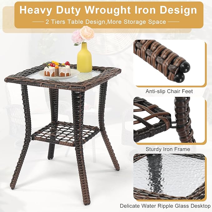VINGLI 3 Pieces Patio Furniture Set, Patio Swivel Rocking Chairs Set of 2, Outdoor Bistro Set Swivel Rocker, Outdoor Porch Chairs and Bistro Table for Porch