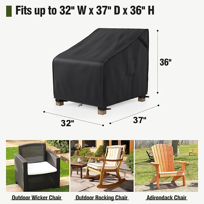 MR. COVER Patio Furniture Covers Waterproof, Outdoor Chair Covers for Rocking Chair, Fits up to 32W x 37D x 36H Inches, Ventilated Air Vents and Convenient Handles Included, Black, 2 Pack