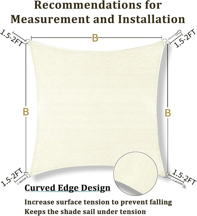 Shade&Beyond Custom 11'x25' Sun Shade Sail Canopy Rectangle UV Block Breathable Curved Sunshade for Backyard Yard Deck Outdoor Facility and Activities, Cream (We Make Custom Size)