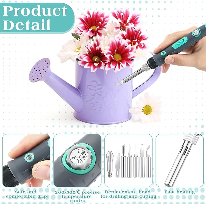 Lounsweer Plant Pot Perforator Electric Hot Knife Plastic Flower Pot Drilling Foam Cutter Tool with 7 Drill Bits for Plastic Flowerpot Drainage Hole DIY Hand Planting Tools Garden Plants