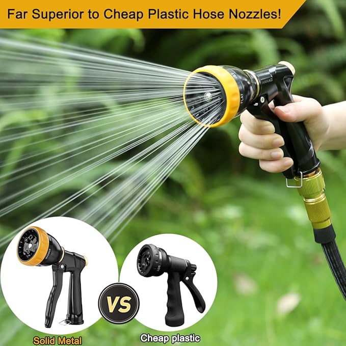 FANHAO Garden Hose Nozzle Sprayer, 100% Heavy Duty Metal Spray Nozzle with 7 Spray Patterns, High Pressure Water Hose Nozzle, Best for Watering Plant & Lawn, Washing Car & Pet