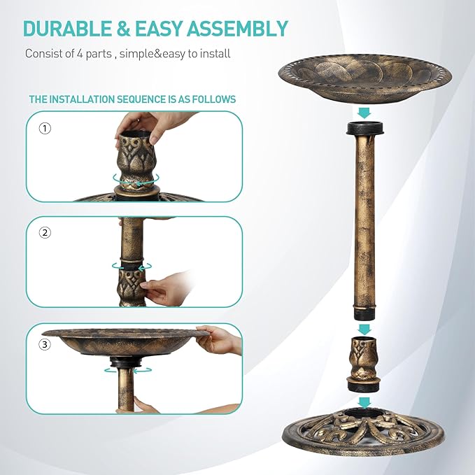 ZenStyle 28" H Resin Sitting Pair Bird Bath Pedestal Outdoor Garden Décor (Bronze)