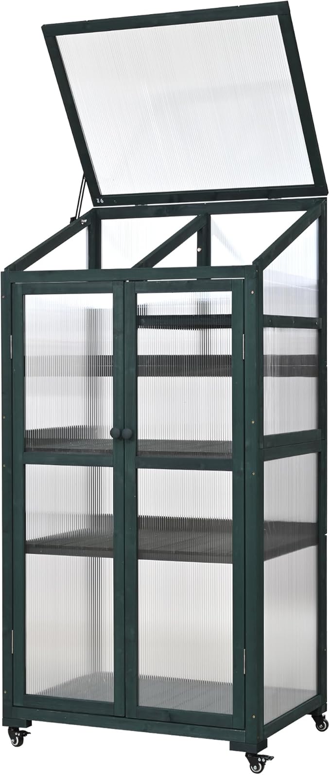 62'' H Wood Greenhouse for Outdoors, Portable Cold Frame Greenhouses with Wheels & Adjustable Shelves for Indoor, Garden, Patio Balcony,Easy Assembly,Green