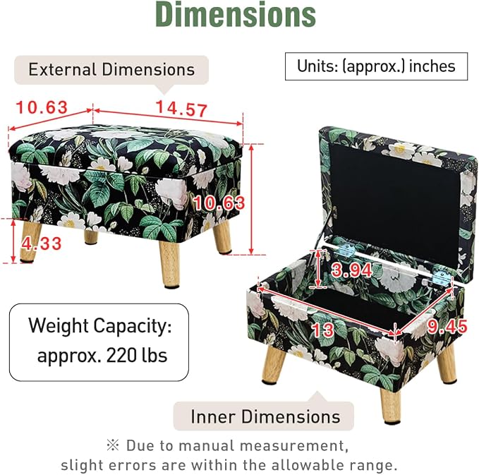 lumizone Small Ottoman with Storage Foot Rest Foot Stool Gray