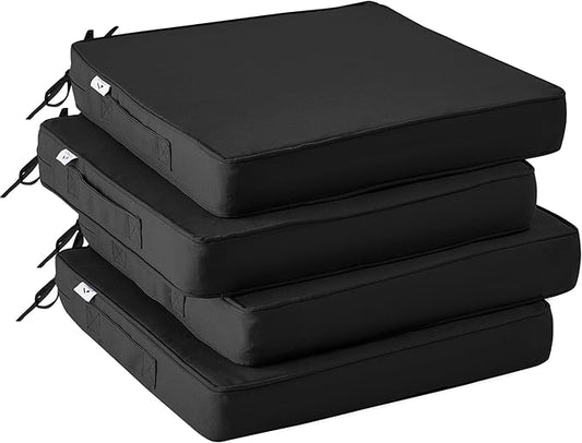 IPYNBAP Outdoor Chair Cushions Set of 4,Waterproof Outdoor Seat Cushions for Patio Furniture,Patio Chair Cushion with Handle and Ties, Square Out Door Chair Pads,19" x 19" x 3", Black