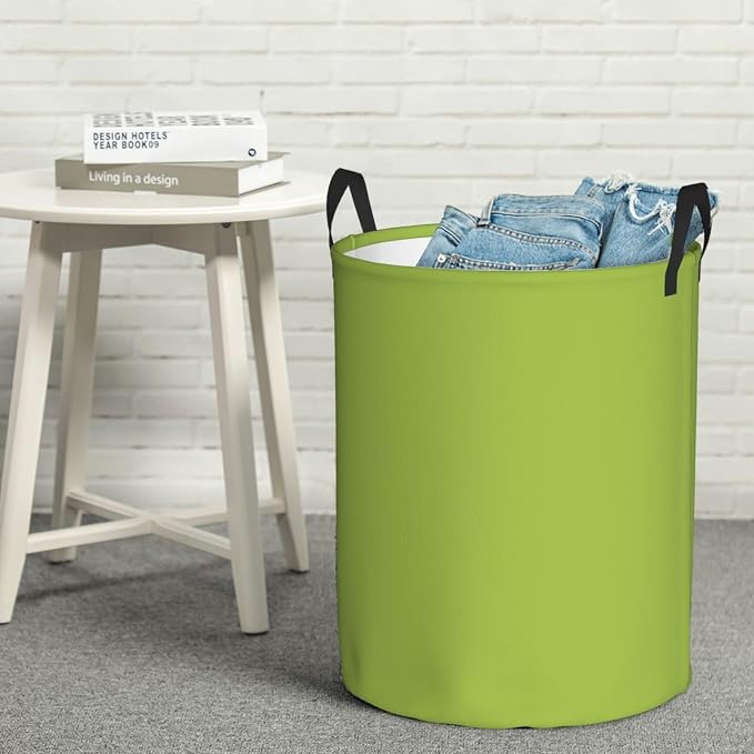19.6" Large Laundry Hamper Bag, Lime Green Trend Color Collapsible Laundry Basket Dirty Clothes Organizer Washing Bin for Family Essentials Storage
