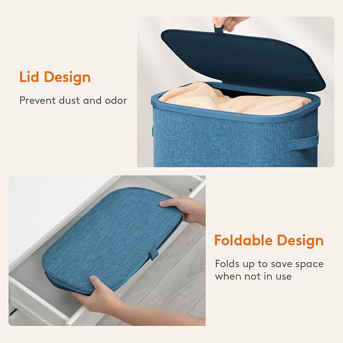 Lifewit Slim Laundry Basket with Lid and Removable Bag, 65L, Dark Blue | Collapsible Narrow Laundry Hamper, Skinny Washing Basket with Plastic Frame, Dirty Clothes Organiser for Laundry, RV, Dorm