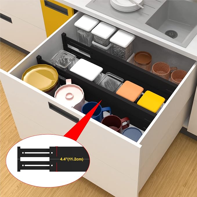 ANTOWIN Bamboo Drawer Dividers Organizers, Expandable Drawer Separators Splitter,17-22 inches Long Adjustable Spring-loaded Organizer for Large Utensil, Clothes, Tools Drawers (Black)