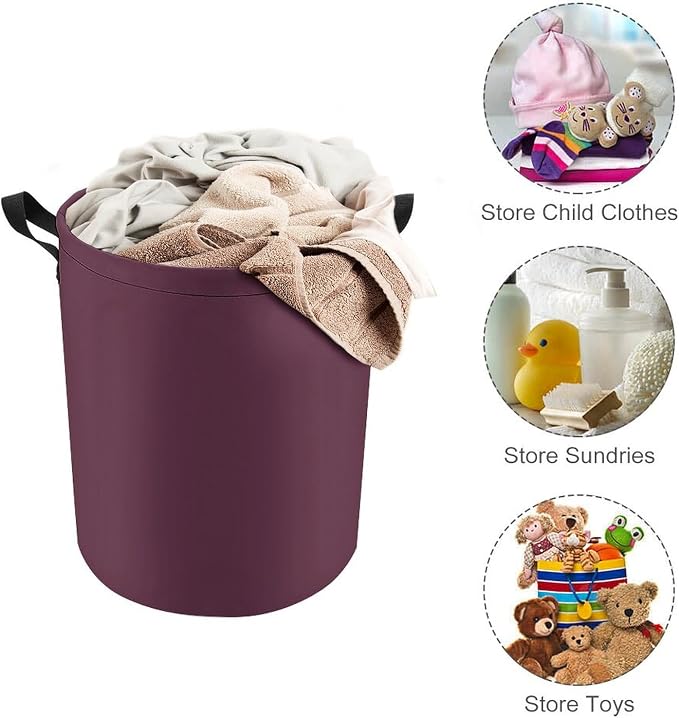Large Laundry Hamper Bag, Plum Purple Color Collapsible Laundry Basket with Drawstring Dirty Clothes Organizer Washing Bin for Family Essentials Storage