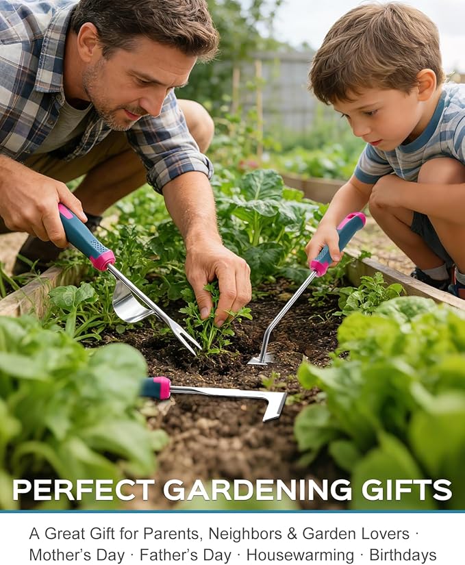 2026 Upgraded Weed Puller Tool, Stainless Steel Hand Weeder，Leverage Base & V-Shaped Forks for Easy Weed Removal & Deep Root Digging, Ergonomic Soft Grip Handle Manual Weeding Tool for Garden and Lawn