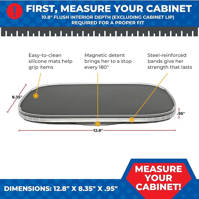 Mighty Susan 1-Tier Lazy Susan Organizer for Cabinet, Steel Reinforced | Steel-Reinforced Single Shelf, Holds Up to 30 lbs, Magnetic Detent, Non-Slip Silicone Mat, BPA-Free, Patented USA Design