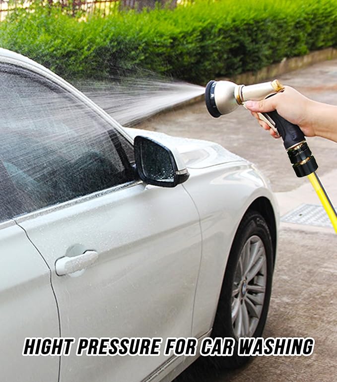 Garden Hose Nozzle Heavy Duty, 100% Metal Water Hose Sprayer Nozzle for Washing Car, Watering Plants, Washing Pets, and Home Use with 9 Adjustable Spray Patterns