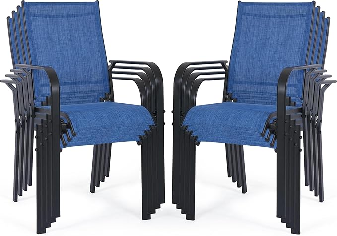 Patio Chairs Set of 8, Outdoor Dining Chairs High Back, All-Weather Padded Textilene Chair for Lawn Porch Garden,Blue(8 PCS)