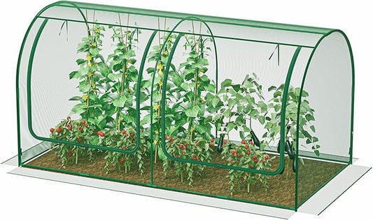 SPECILITE 98x49x49in Garden Plant Netting Mesh Cover for Raised Bed with Roll-up Zipper Door for Vegetables Fruits, Large Tunnel Gardening Net, Green