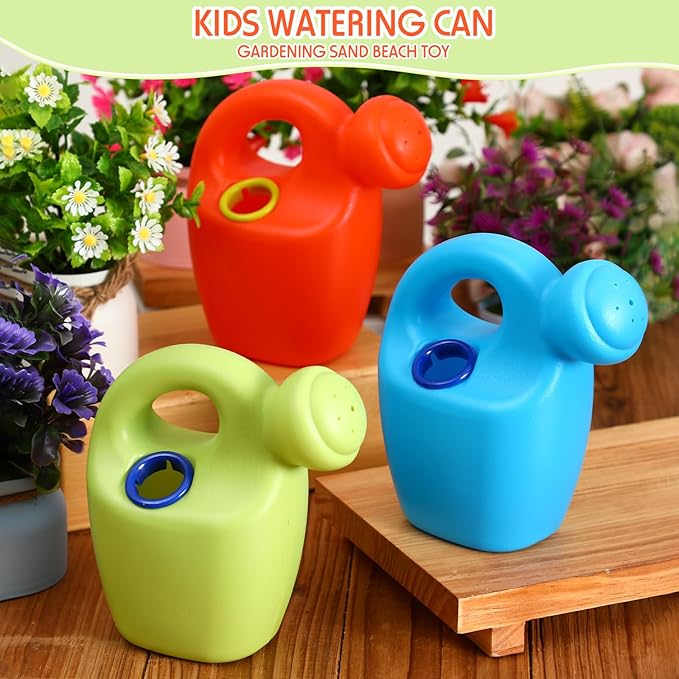 Lunmon 6 Pcs Kids Watering Can Plastic Mini Watering Can Bulk for Child Toddler Flower Garden Sand Beach Toy Garden Tools for Boys Girls End of Year Gifts