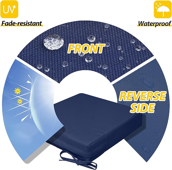 AAAAAcessories Outdoor Seat Cushions for Chairs, Waterproof, Fade-Resistant, 18" x 18" x 2", Patio Furniture Replacement Cushions, Set of 2, Navy Blue