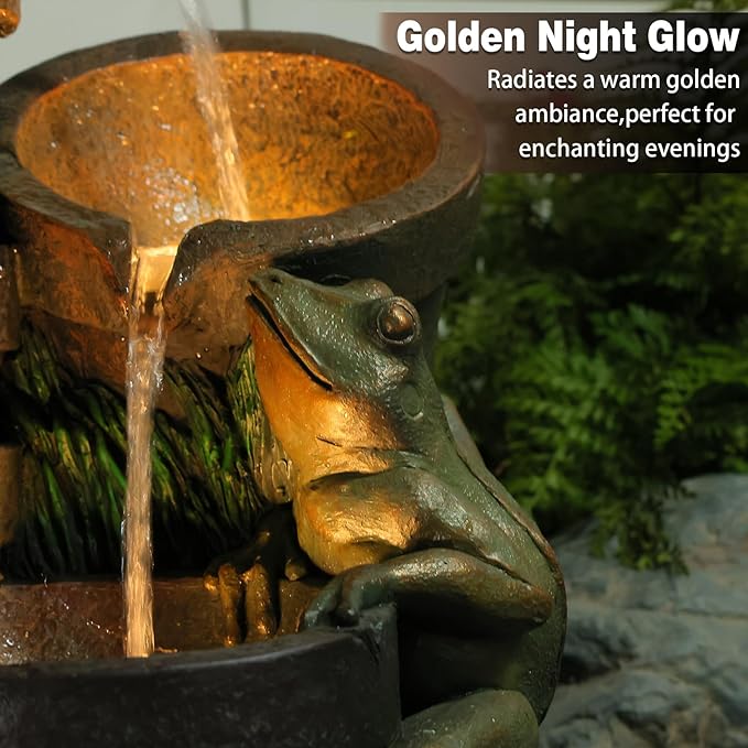 Sunlinua 27.5" H Frog Outdoor Water Fountain, Decorative Resin Water Fountain with LED Lights, Garden Waterfall Fountains Indoor and Outdoor for Patio, Porch, Courtyard, Home Decor