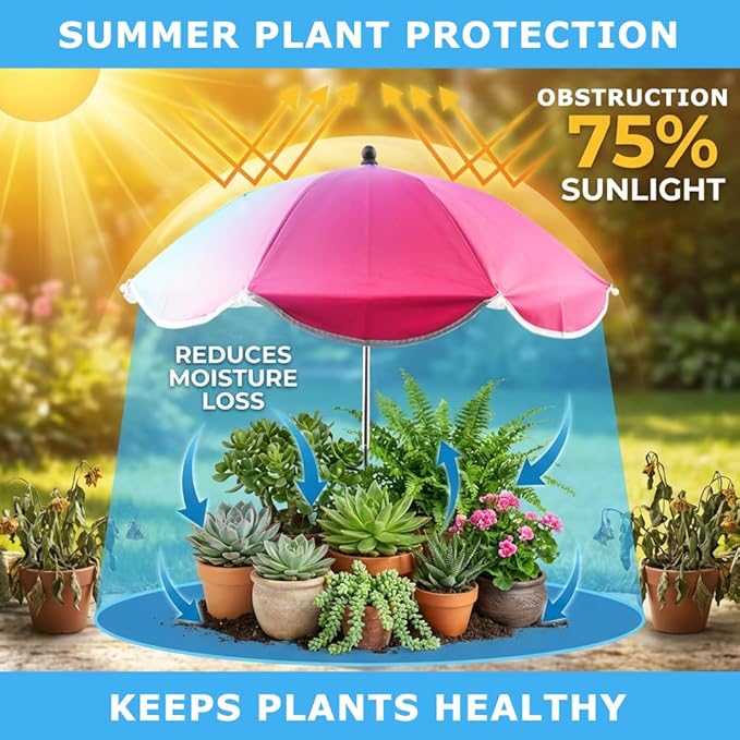 4 Pack Upgraded Plant Umbrellas for Outdoor Plants, 24.8" Larger Garden Plant Umbrella Shade with Adjustable Angle, 40" Higher Sun Shade for Plants, Potted Plant, Garden Beds