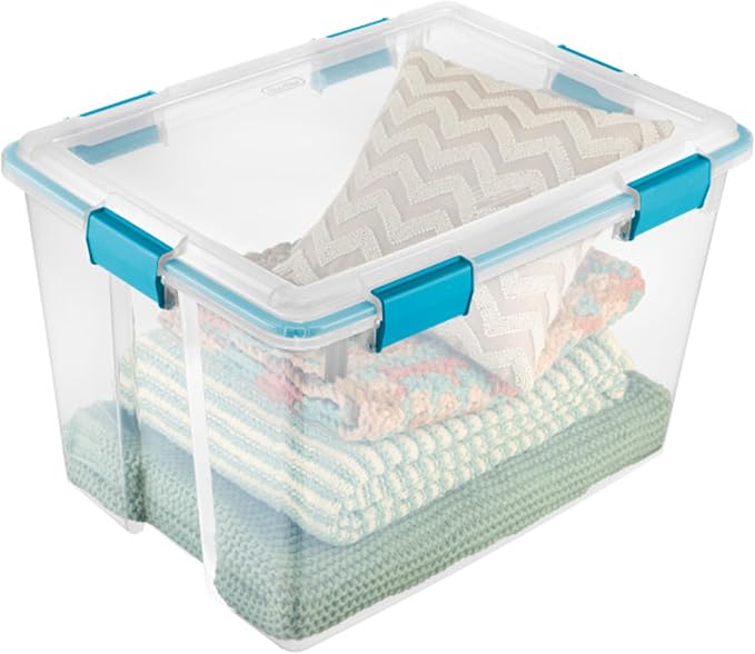 Sterilite Gasket Storage Box with Lids for Home & Office, 80 Quart, 12-Pack