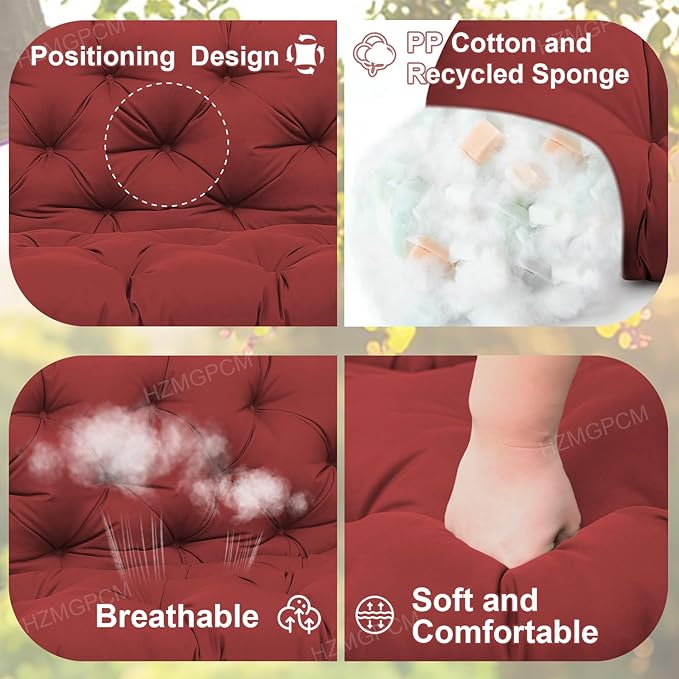 Premium 5" Thick Waterproof Outdoor Swing Cushions Sturdy Durable 2-3 Seat Replacement Porch Swing Cushions with Backrest&Ties Bench Cushion for Outdoor Furniture Backyard Patio(Wine Red)