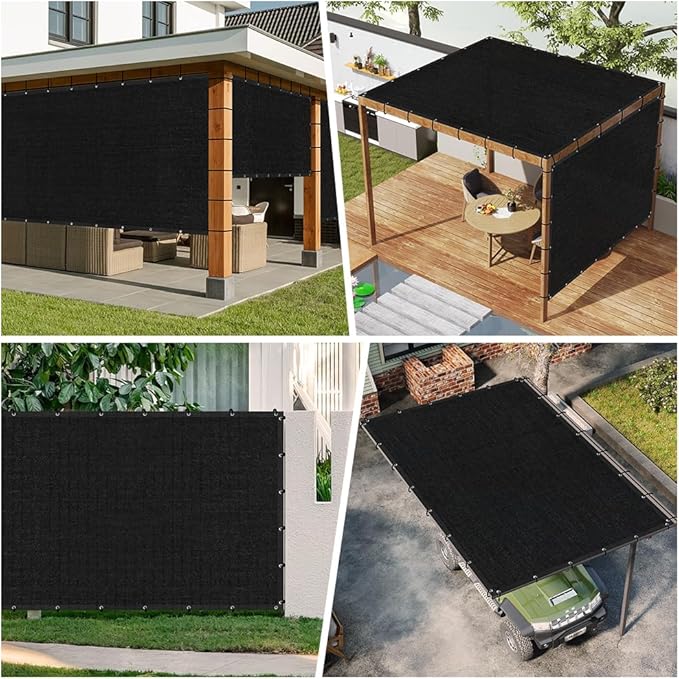 SEEYE 90% Sun Shade Cloth, 8 x 12 FT Durable Privacy Screen Shade Cover, Pergola Shade Cover with Grommets, UV Block Mesh Tarp for Plant Cover, Greenhouse, Patio, Chicken Coop, Balcony, Black