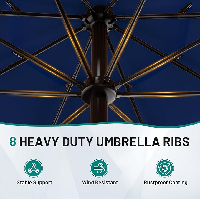 AreShark 12FT 3-Tiers Patio Umbrella with Valance, Outdoor with Crank, Large Outdoor Market Umbrellas Vented with 8 Sturdy Ribs, Patio Table Umbrellas for Garden, Deck, Backyard, Pool, Navy