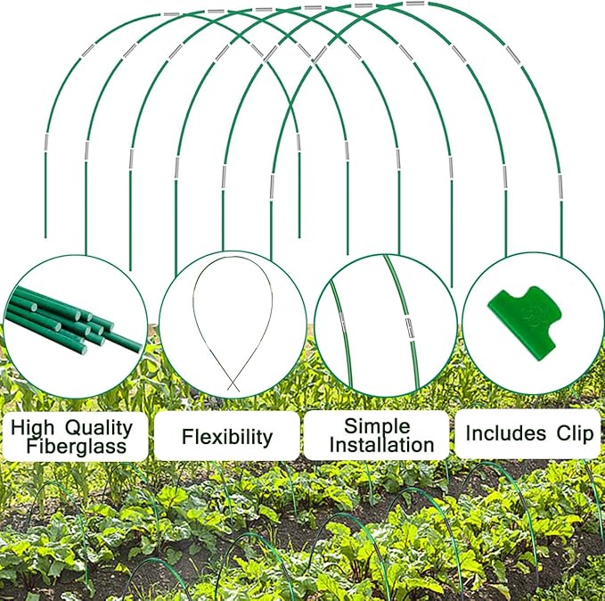 Greenhouse Hoops Grow Tunnel, 8FT Long Garden Hoops, 36pcs DIY Width Plastic Coated Fiberglass Garden Tunnel for Raised Beds, Rust-Free Garden Tunnel for Garden Fabric