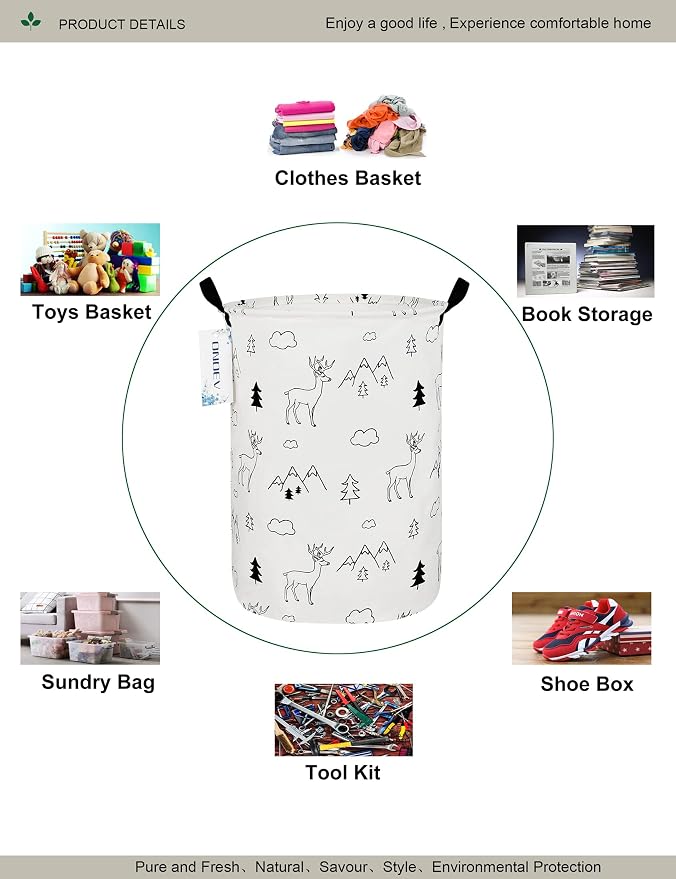 Round collapsible Large Deer Mountain Laundry Hamper for Adults Kids