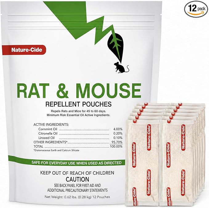 Nature-Cide Rat & Mouse Repellent Pouches, Peppermint Oil Rodent Repellent for Home, Garage, Car, RV & Shed, Mint Scent Mouse Deterrent, 12 Pouches